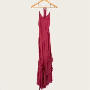 HAUTE HIPPIE 100% Silk Burgundy Ruffled Tank Dress